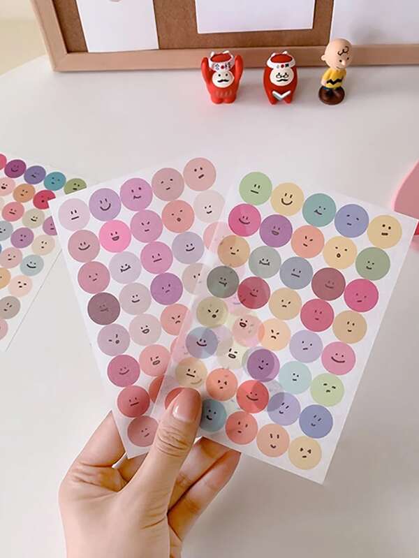 6pcs Round Smiling Face Stickers For Sealing Notebooks, Planners, Stationery, Cups, Phones Back To School