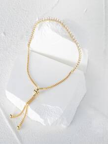 Luxury Tennis Bracelet With Rhinestone, Adjustable Engagement Bracelet Accessory - Gold - View 4