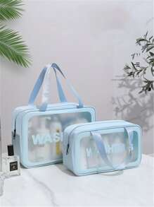 Túi đựng mỹ phẩm và đồ vệ sinh cá nhân trong suốt màu xanh có sức chứa lớn với lớp hoàn thiện mờ bán trong suốt, lý tưởng để tắm, bơi lội và đựng đồ du lịch - Màu xanh lam - Xem 6