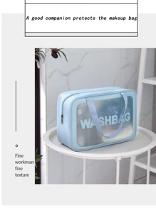 Túi đựng mỹ phẩm và đồ vệ sinh cá nhân trong suốt màu xanh có sức chứa lớn với lớp hoàn thiện mờ bán trong suốt, lý tưởng để tắm, bơi lội và đựng đồ du lịch - Màu xanh lam - Xem 7