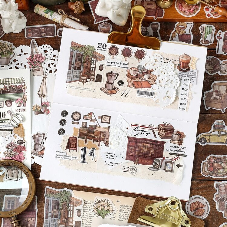 Infeel.Me 紙貼紙包，愛在彼岸系列，復古物品設計手機殼和記事本，40入組 - 彩色 - 查看 7