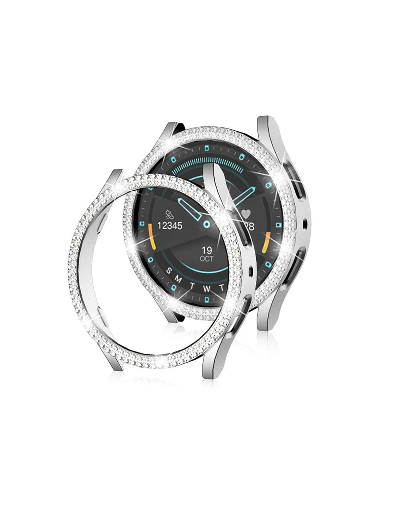 1 pieza Funda para reloj con diseño de diamante de imitación anticaída galaxia compatible con Samsung - Plateado - Ver 1
