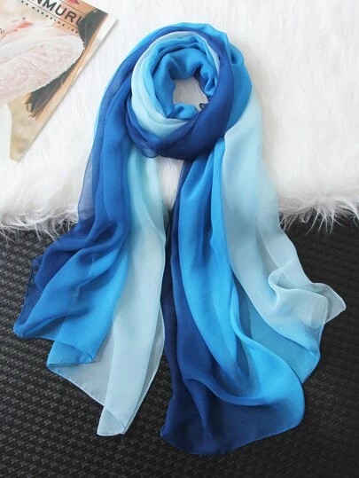 Elegante sciarpa arcobaleno in seta, sottile con gradienti di colore versatile signore sciarpone lungo in chiffon accessori