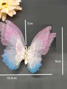 1入組藍色和粉色甜美風蝴蝶設計薄頭紗和合金和珍珠裝飾髮夾適合女孩和女士,合適適用於日常穿著,公主裙,和晚禮服 - 淺藍色 - 查看 2