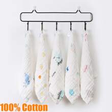 5 件装毛巾浴巾 6 层纱布洗脸巾 方形擦手巾 新生儿洗澡喂奶手帕