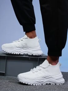 Men Lace-up Front Chunky Sneakers, Sport Outdoor Sneakers - White - View 5