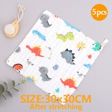 5 件装毛巾浴巾 6 层纱布洗脸巾 方形擦手巾 新生儿洗澡喂奶手帕