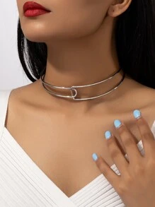 vòng cổ hình học đường trắng tối giản - Bạc - Xem 2