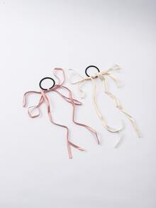 2pcs Simple Colorful Bowknot Designed Elastic Hair Ties For Ponytail - Multicolor - View 2