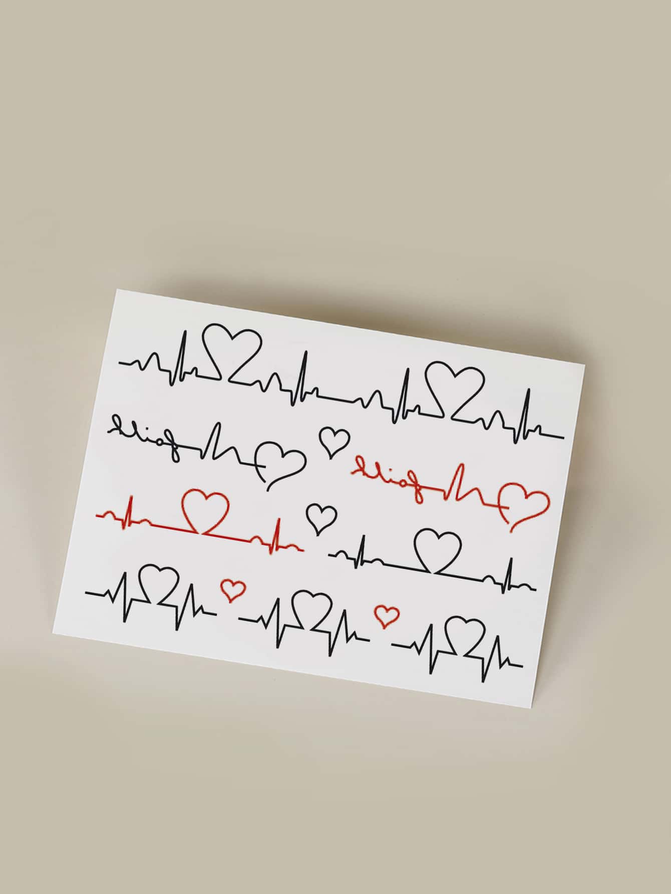 1pc Black Heartbeat & Heart Shape Temporary Tattoo Sticker For Finger, Wrist And Other Small