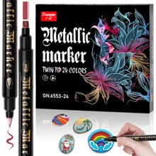 36支/套雙尖金屬記號筆，帶軟平頭，防水，適合繪畫、書法、DIY、剪貼簿 - 軍綠色 - 查看 2