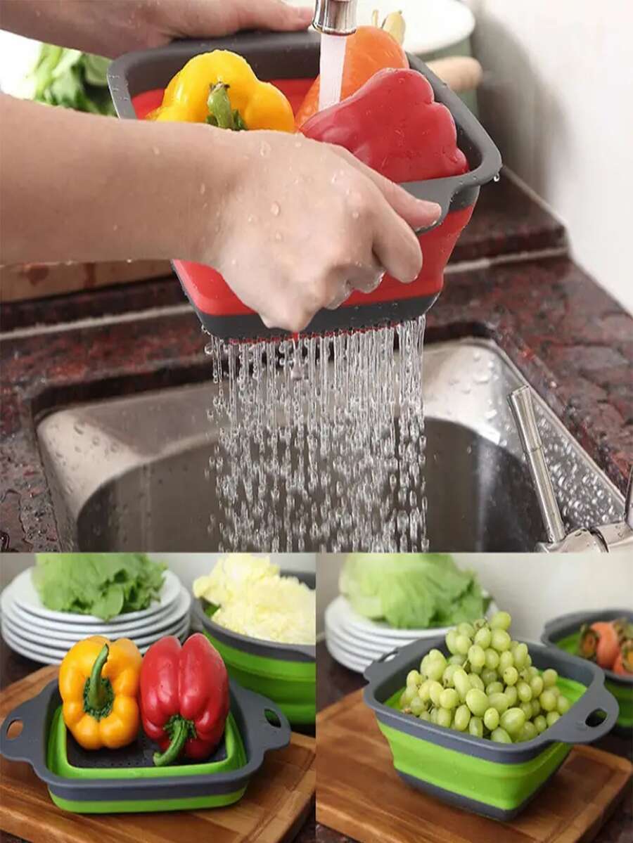 1 Gói Có thể thu gọn Bộ thoát nước Rổ Trái cây Rau Rửa Rổ Có thể thu gọn Bộ lọc Đồ lọc - màu xanh lá - Xem 1