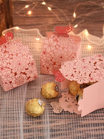 5入組歐式風格糖果盒，多色空心花瓣蝴蝶盒，婚禮糖果盒，婚禮派對禮品袋