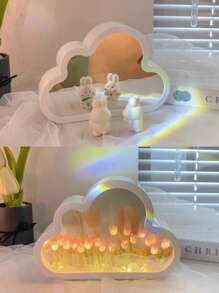 1 pieza Espejo nube & tulipán en forma de noche lámpara creativo regalo - Blanco - Ver 3