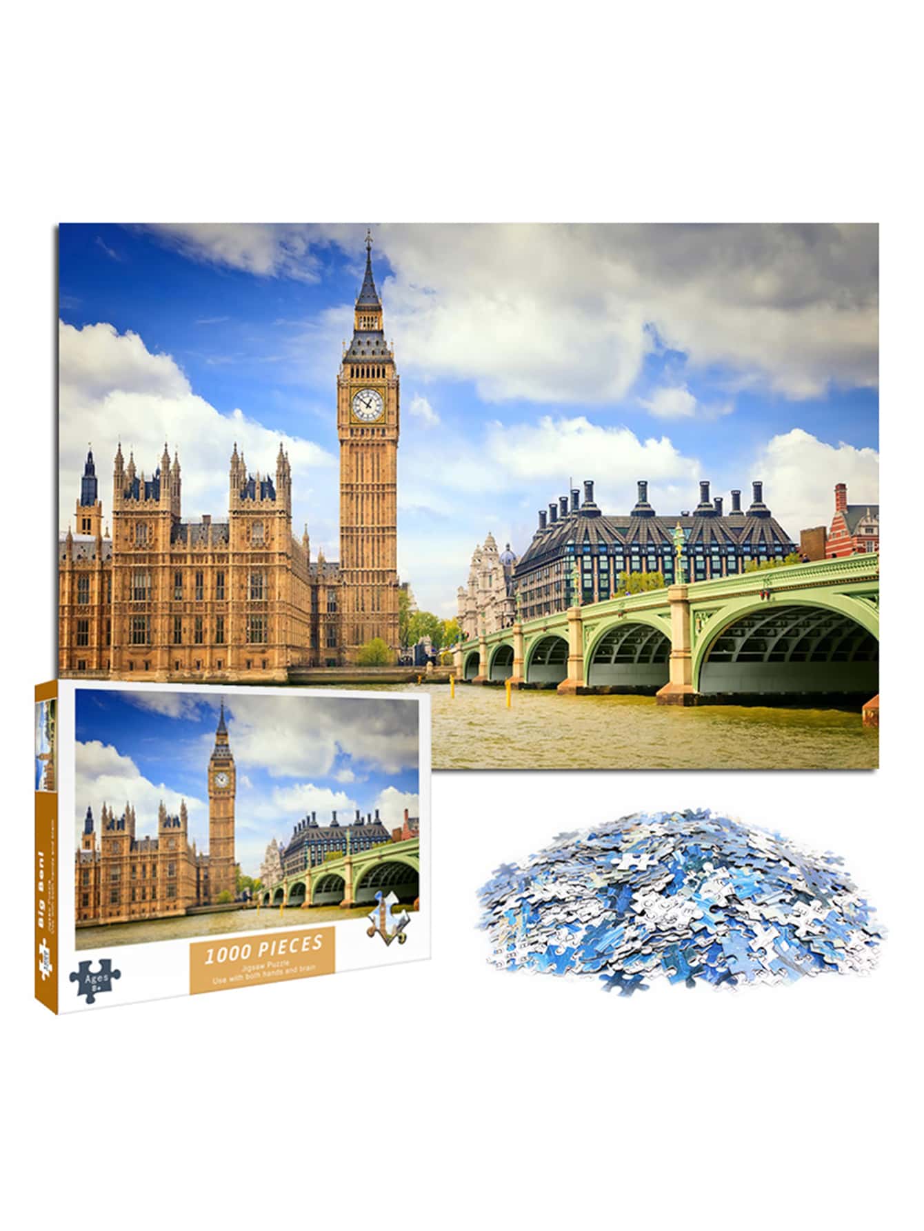 1000pcs Jigsaw Puzzle Of The Big Ben Tower Building, For Children And Adults To Relieve Stress, Cartoon For Boys And Girls, Large Art Decorative Picture, Gift And Toy - Multicolor - View 1