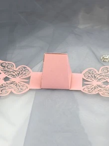 5入組歐式風鐳射鏤空婚禮糖果盒巧克力糖果盒心鏤空紙盒禮品 - 粉色 - 查看 5