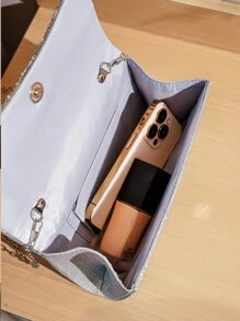 Vincy閃爍手提包-迷人，優雅，精緻，奢華的閃亮流蘇，時尚，奢華，閃亮的銀色閃光手拿包，適用於夜晚派對，晚宴手袋，晚宴手袋，配有人造珍珠和鑽石裝飾，適用於派對女孩，女人和新娘，非常適合派對，婚禮，舞會，晚宴/宴會 - 銀色 - 查看 8