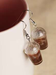 1對時尚冰咖啡懸垂耳環女士日常裝飾用品 - 彩色 - 查看 2