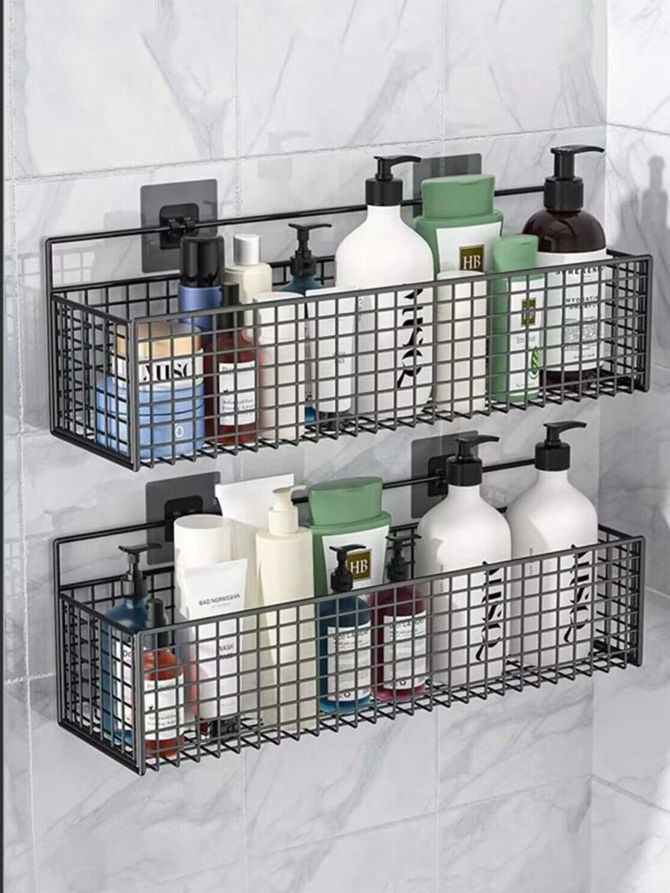1个铁艺浴室收纳架，黑色无孔壁挂式收纳架，浴室置物架整理架 - 黑色 - 查看 1