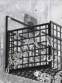 1个铁艺浴室收纳架，黑色无孔壁挂式收纳架，浴室置物架整理架 - 黑色 - 查看 7