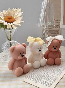 3D Handmade Teddy Bear Silicone Candle Mold, DIY Gift Decor Cartoon Bear Gypsum Plaster Resin Casting Mold, Home Decoration - White - View 1