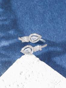 1pc Elegant Women's Teardrop Cubic Zirconia Ring, Suitable For Daily Wear, Wedding, Party - Silver - View 2