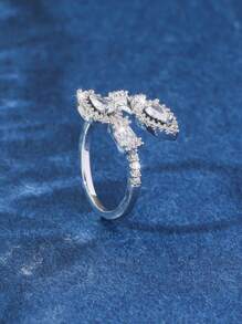 1pc Elegant Women's Teardrop Cubic Zirconia Ring, Suitable For Daily Wear, Wedding, Party - Silver - View 3