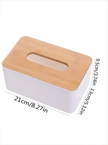 1入組木紋蓋式桌面紙巾盒,適用於家居 - 白色 - 查看 3