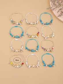 12入組度假風格海灘夏天軟陶貝殼大海星星米釘珠串珠手鏈套裝 - 彩色 - 查看 3