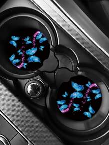 2pcs Butterfly Pattern Car Coaster - Multicolor - View 1