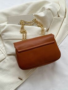 Chain Decoration Shoulder Commuter Chain Crossbody Bag - Brown - View 7