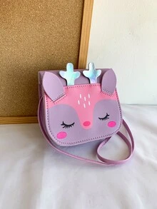 迷你卡通動物圖案時尚翻蓋斜挎包 - 紫色 - 查看 2