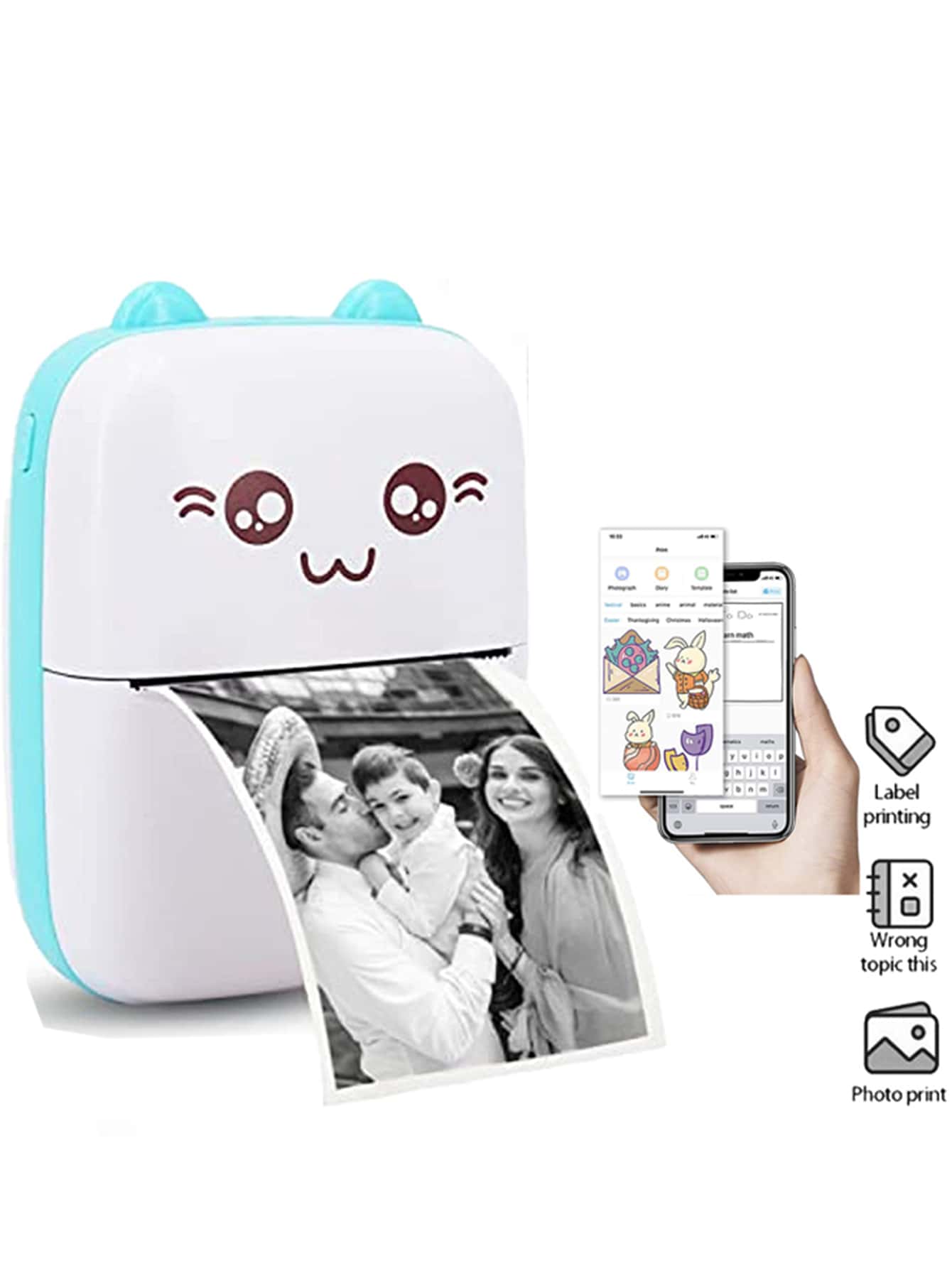 1pc Portable Mini WiFi New Wrong Printer Mobile Phone Photo Title Note Hot Print Pocket Student Error Label Printer - Blue - View 1