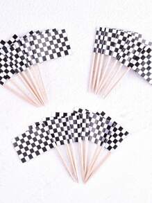 100 chiếc Cờ đua trang trí bánh kem hình cờ ca rô đen trắng - Nhiều màu - Xem 1