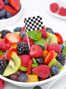 100 chiếc Cờ đua trang trí bánh kem hình cờ ca rô đen trắng - Nhiều màu - Xem 5