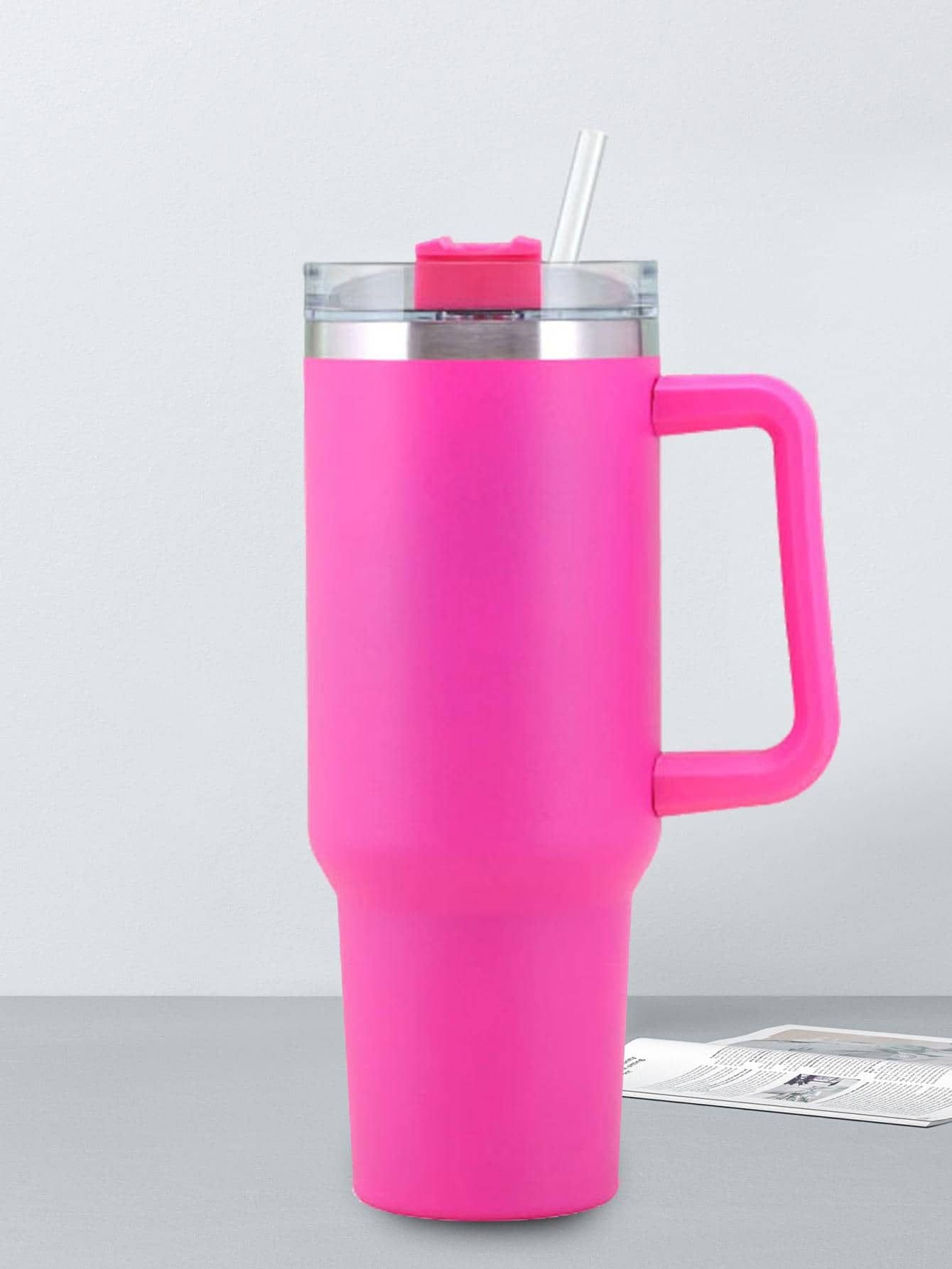 1pc Pink Stainless Steel Mug, Household Drinkware - Hot Pink - View 1
