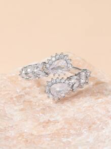 1 pieza Anillo de mujer elegante con circonita cúbica en forma de lágrima, adecuado para uso diario, boda y fiesta - Plateado - Ver 2