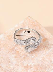 1 pieza Anillo de mujer elegante con circonita cúbica en forma de lágrima, adecuado para uso diario, boda y fiesta - Plateado - Ver 3