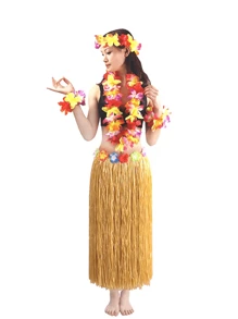 5 Cái/bộ Hawaii Cỏ Váy Bộ Trang Trí Tiệc, Bao Gồm Hoa Lôi Vòng Hoa, Vòng Cổ Cánh Hoa, Băng Đô, Vòng Tay - xanh quân đội - Xem 3