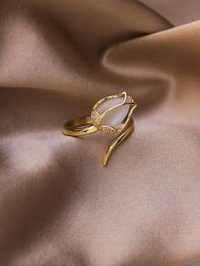 1蛋白石鬱金香花打開圓環個性化時尚設計圓環圓環 - 金黃色 - 查看 1