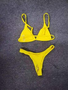 Triangle Thong Bikini For Summer Beach - Yellow - View 2