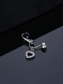 1 件方晶锆石心形水钻肚脐环情人节