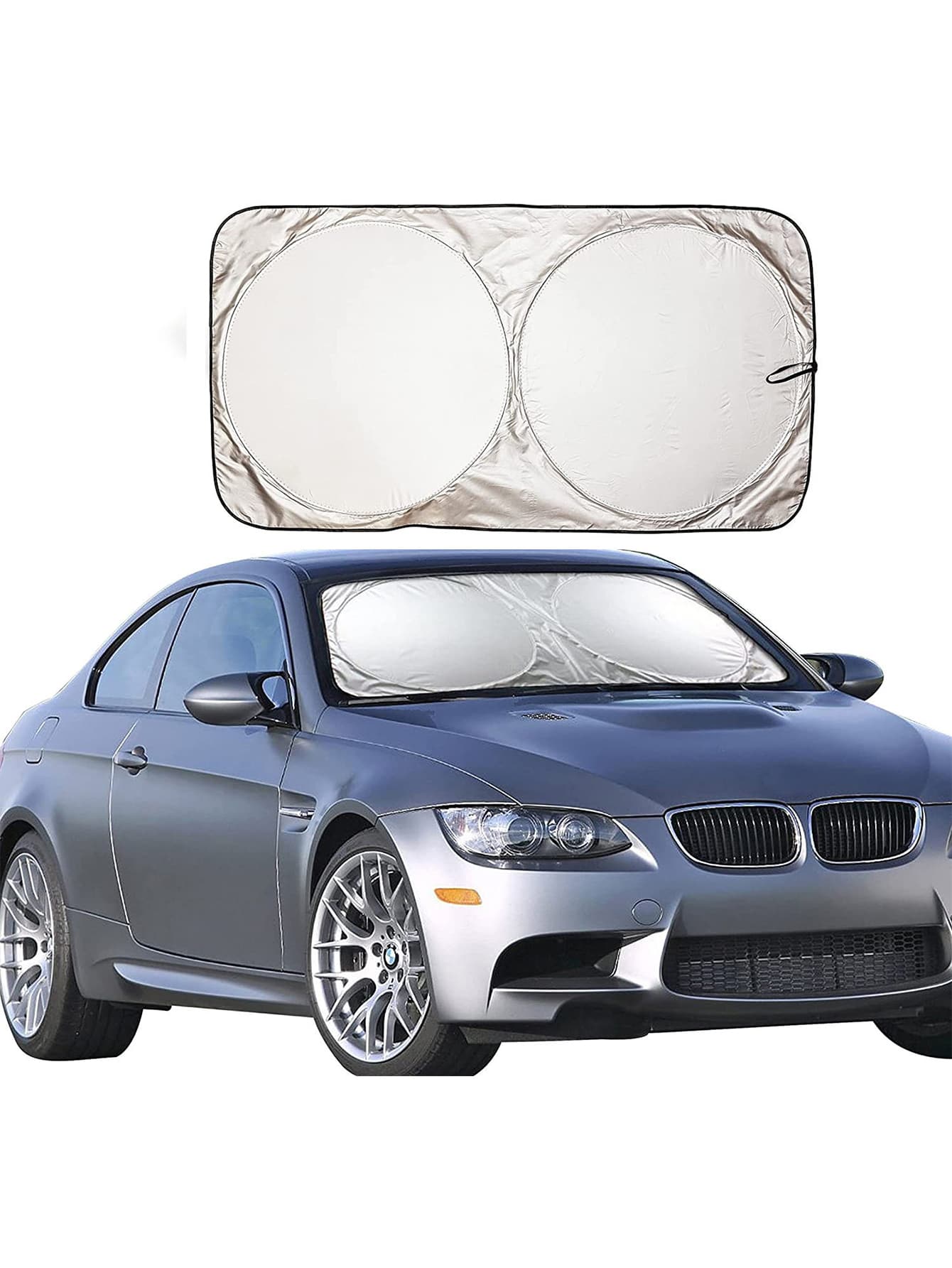 汽車雙環遮陽板遮陽,汽車隔熱遮陽布包覆銀布遮陽布 - 銀色 - 查看 1