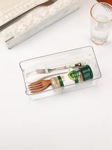 1pc Japanese Style Desktop Drawer Organizer Transparent Plastic Storage Box, Ideal For Kitchen Cutlery & Stationery - Clear - View 5
