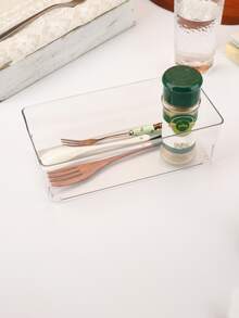 1pc Japanese Style Desktop Drawer Organizer Transparent Plastic Storage Box, Ideal For Kitchen Cutlery & Stationery - Clear - View 6