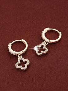 1 对铜镶嵌全锆石奢华耳钉，优雅花朵和星星设计镂空吊坠耳环情人节、妈妈、母亲、母亲节、礼物 - 金色 - 查看 4