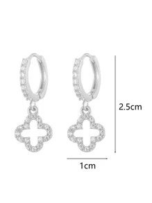 1 对铜镶嵌奢华耳环，带镂空花朵和星星设计情人节 - 銀色 - 查看 2