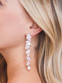 1 对优雅水滴 CZ 女士长款婚礼耳环，带 AAA 方晶锆石吊坠耳环珠宝 - 銀色 - 查看 8