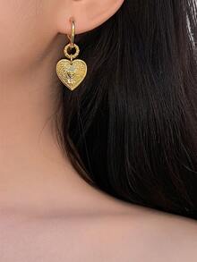 S925純銀耳朵配件,輕奢心形懸垂耳環,女士時尚首飾類 - 金色 - 查看 4