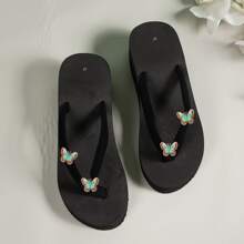 Xăng-đan đế bằng thông thường cỡ lớn dành cho nữ với 2 gót dày hình con bướm và thiết kế xỏ ngón - màu xanh lá - Xem 2